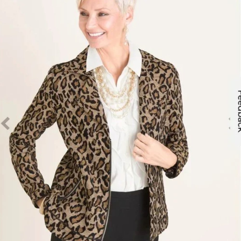 Chico's SZ 4 | Animal Print Jacquard Moto Jacket (US Size 20/22)